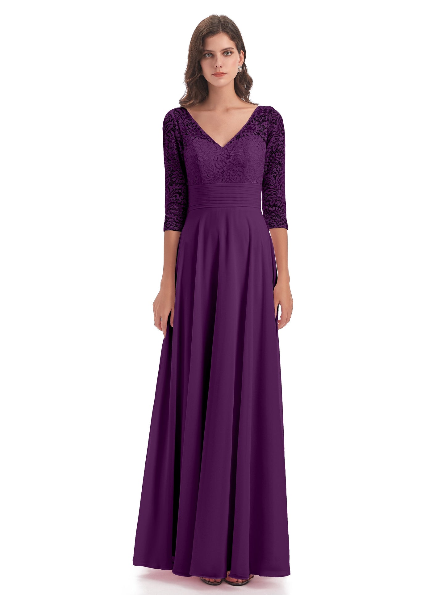 Florence V-Neck 3/4 Length Sleeves Lace Bridesmaid Dresses