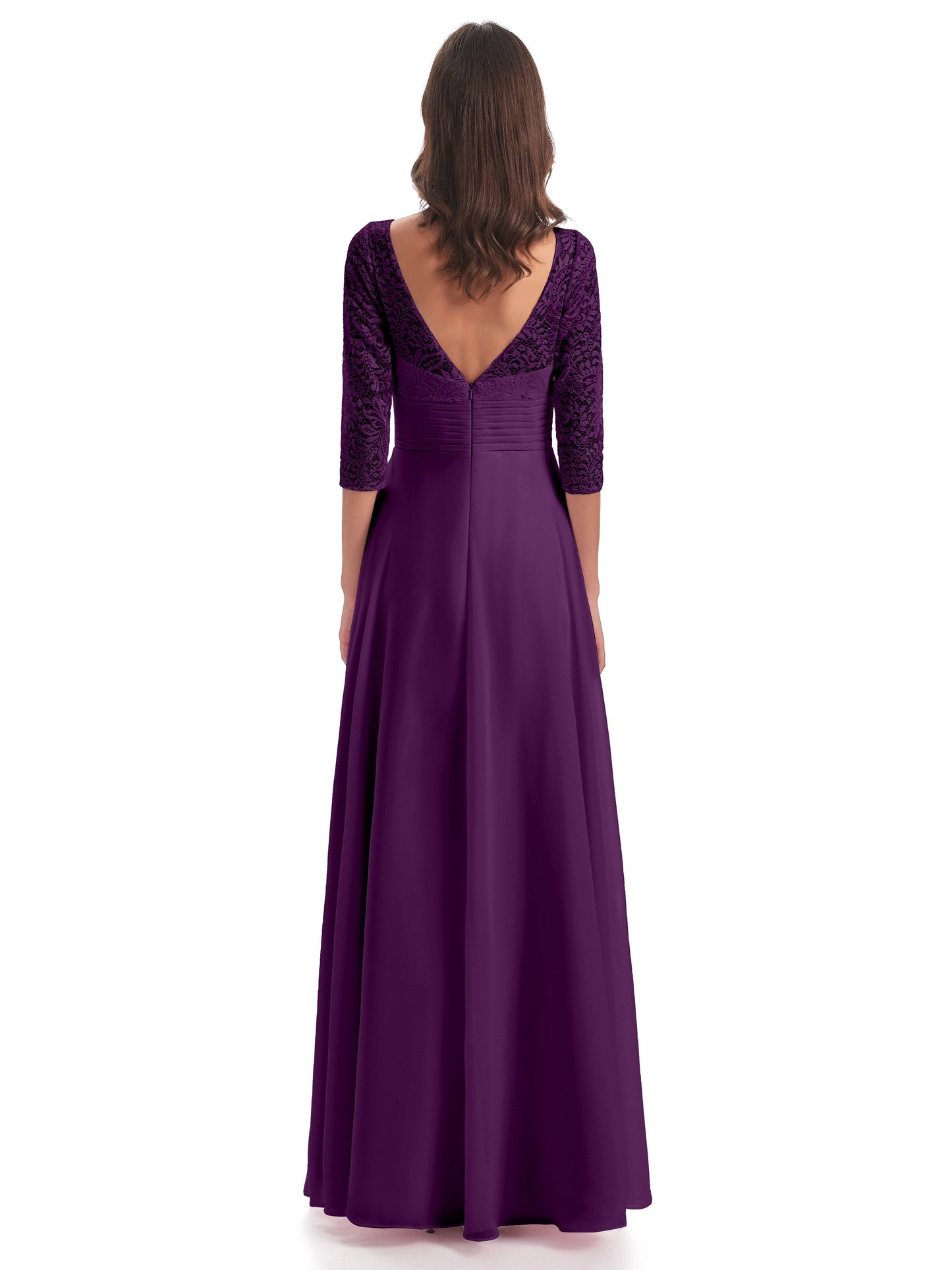 Florence V-Neck 3/4 Length Sleeves Lace Bridesmaid Dresses