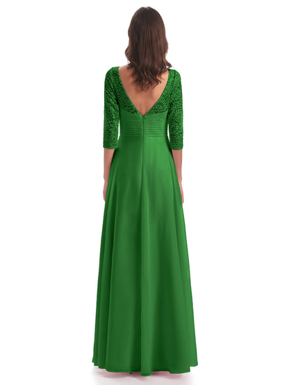 Florence V-Neck 3/4 Length Sleeves Lace Bridesmaid Dresses