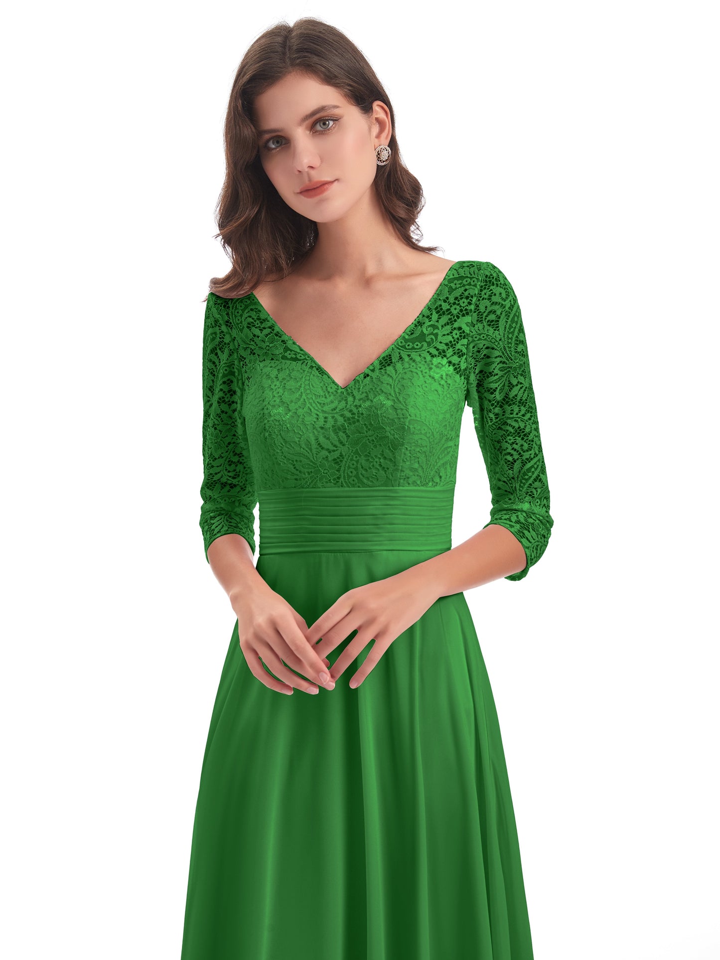 Florence V-Neck 3/4 Length Sleeves Lace Bridesmaid Dresses