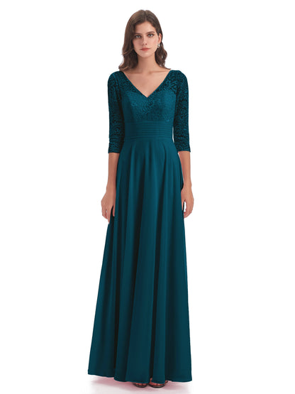 Florence V-Neck 3/4 Length Sleeves Lace Bridesmaid Dresses
