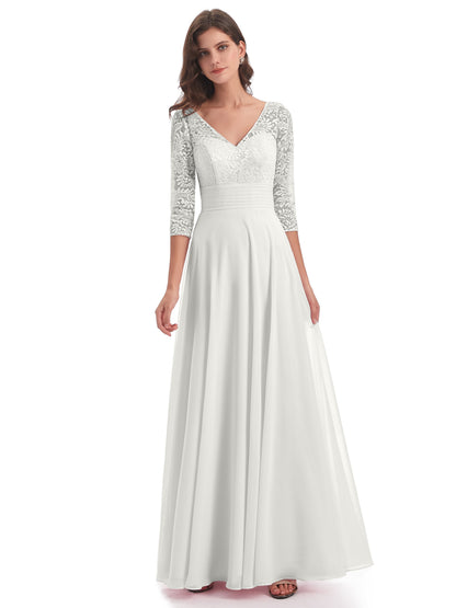 Florence V-Neck 3/4 Length Sleeves Lace Bridesmaid Dresses