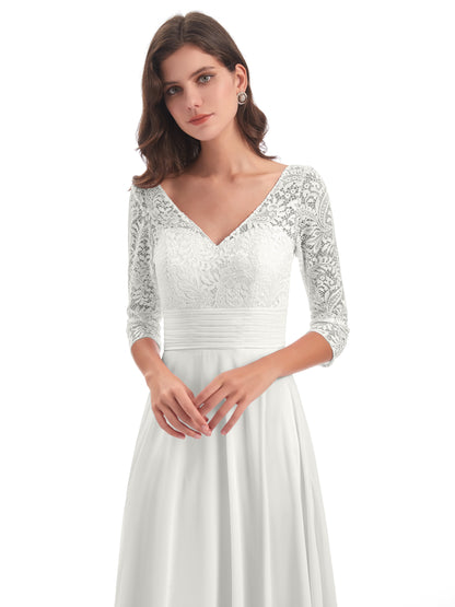 Florence V-Neck 3/4 Length Sleeves Lace Bridesmaid Dresses