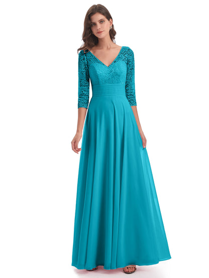 Florence V-Neck 3/4 Length Sleeves Lace Bridesmaid Dresses