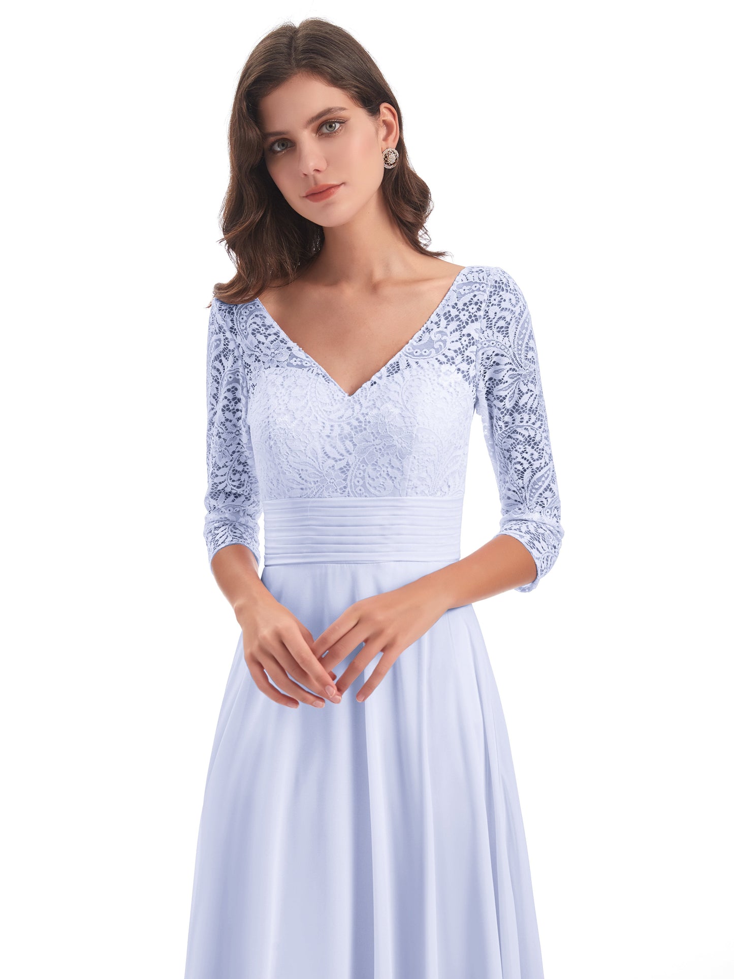 Florence V-Neck 3/4 Length Sleeves Lace Bridesmaid Dresses