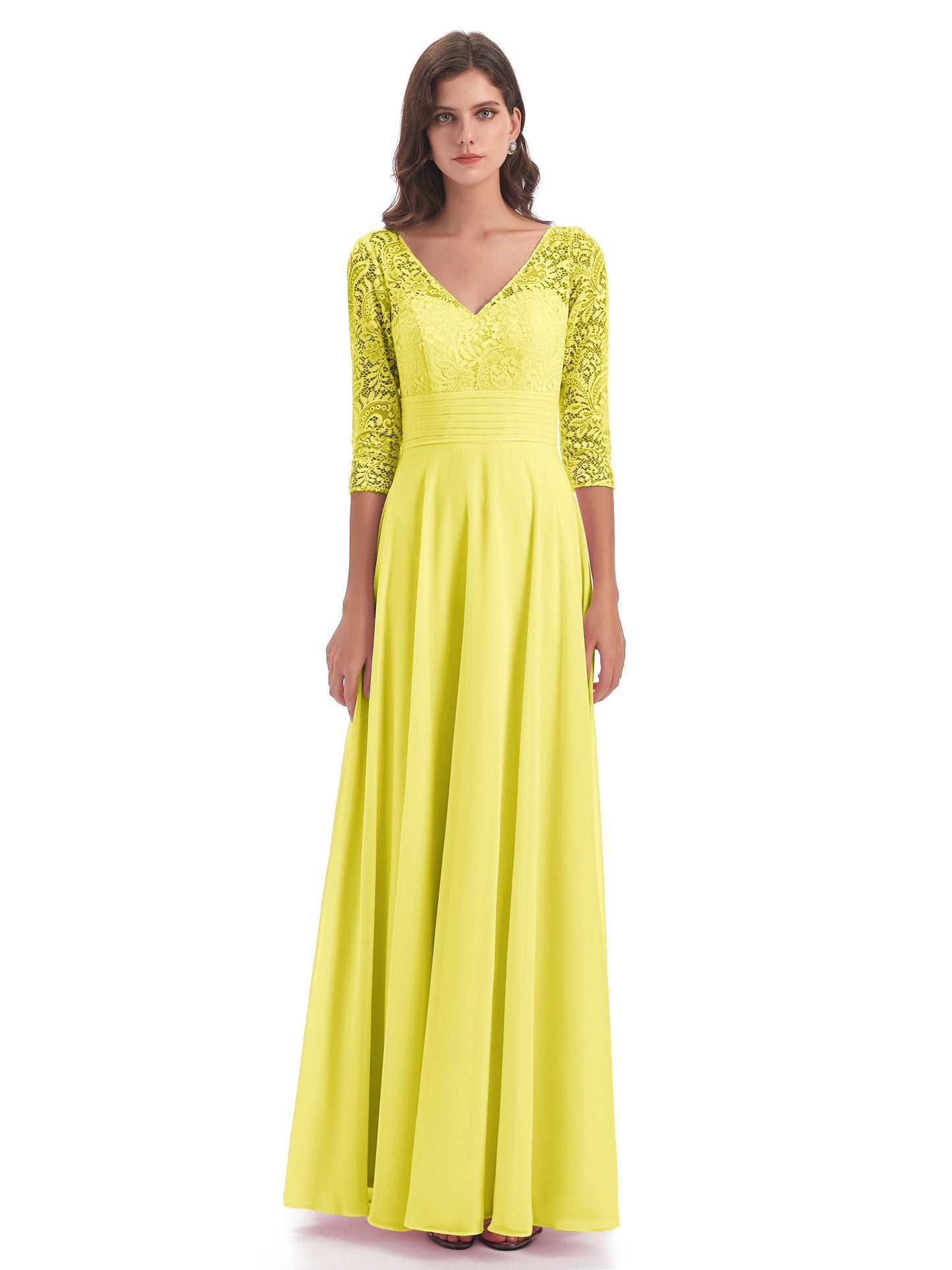 Florence V-Neck 3/4 Length Sleeves Lace Bridesmaid Dresses