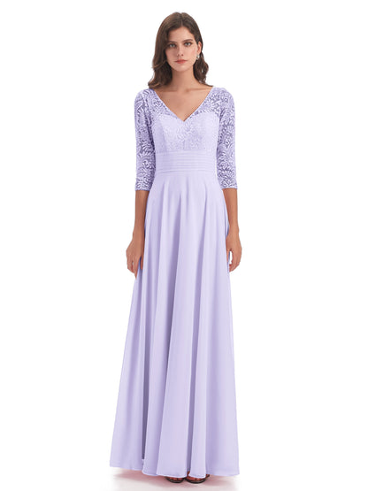 Florence V-Neck 3/4 Length Sleeves Lace Bridesmaid Dresses