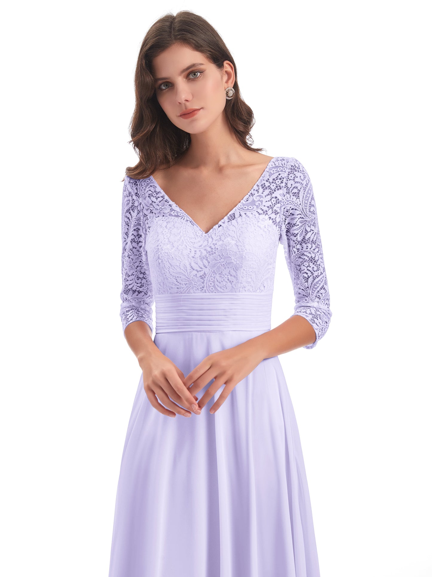 Florence V-Neck 3/4 Length Sleeves Lace Bridesmaid Dresses