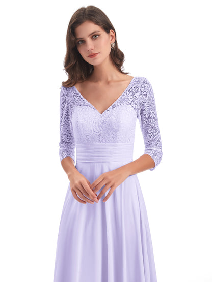 Florence V-Neck 3/4 Length Sleeves Lace Bridesmaid Dresses