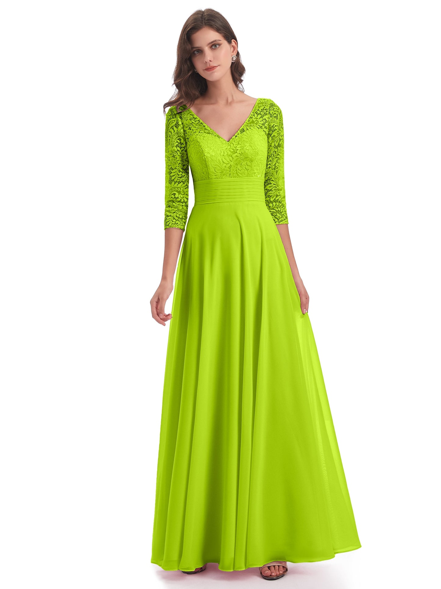 Florence V-Neck 3/4 Length Sleeves Lace Bridesmaid Dresses