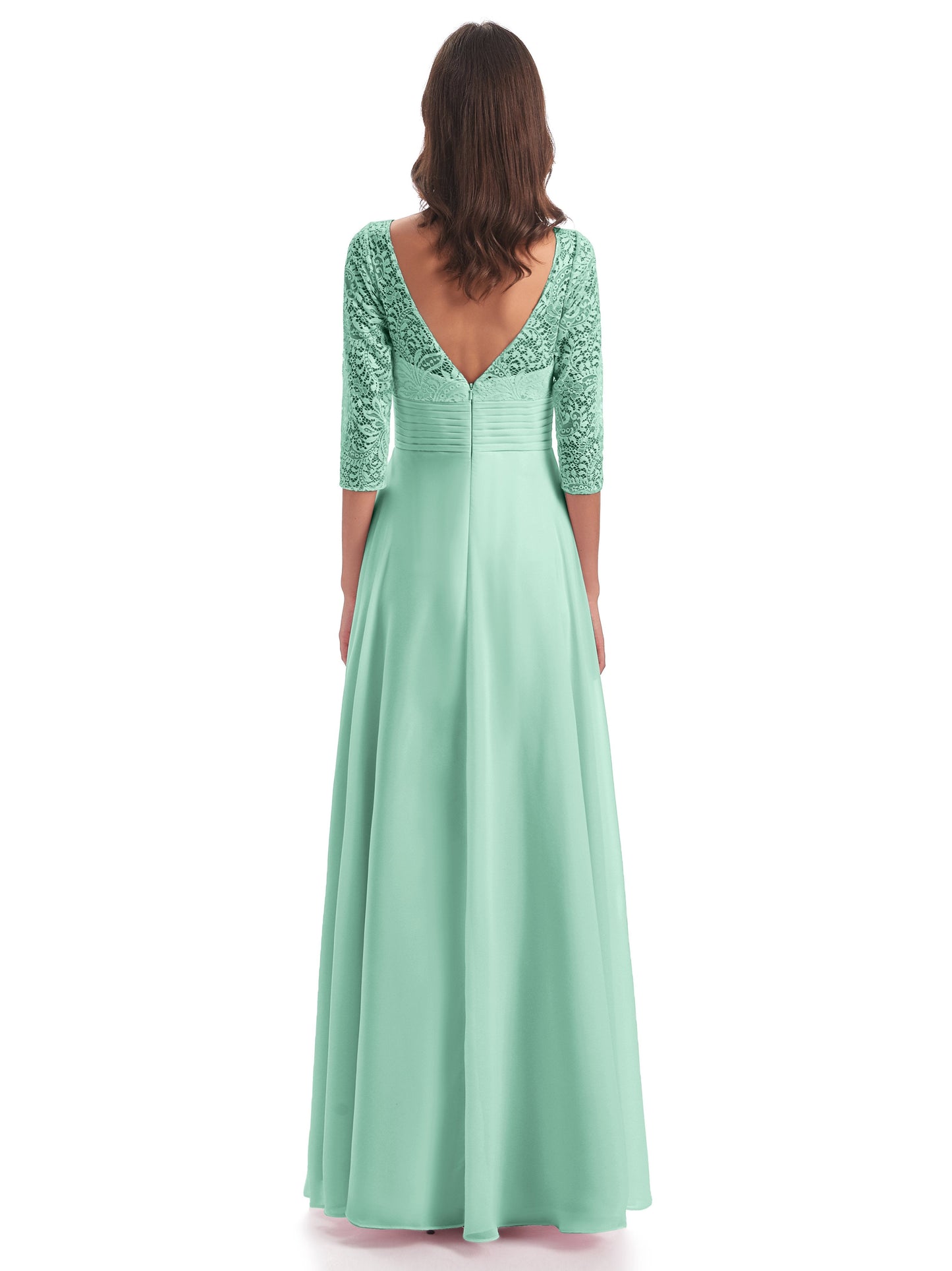 Florence V-Neck 3/4 Length Sleeves Lace Bridesmaid Dresses