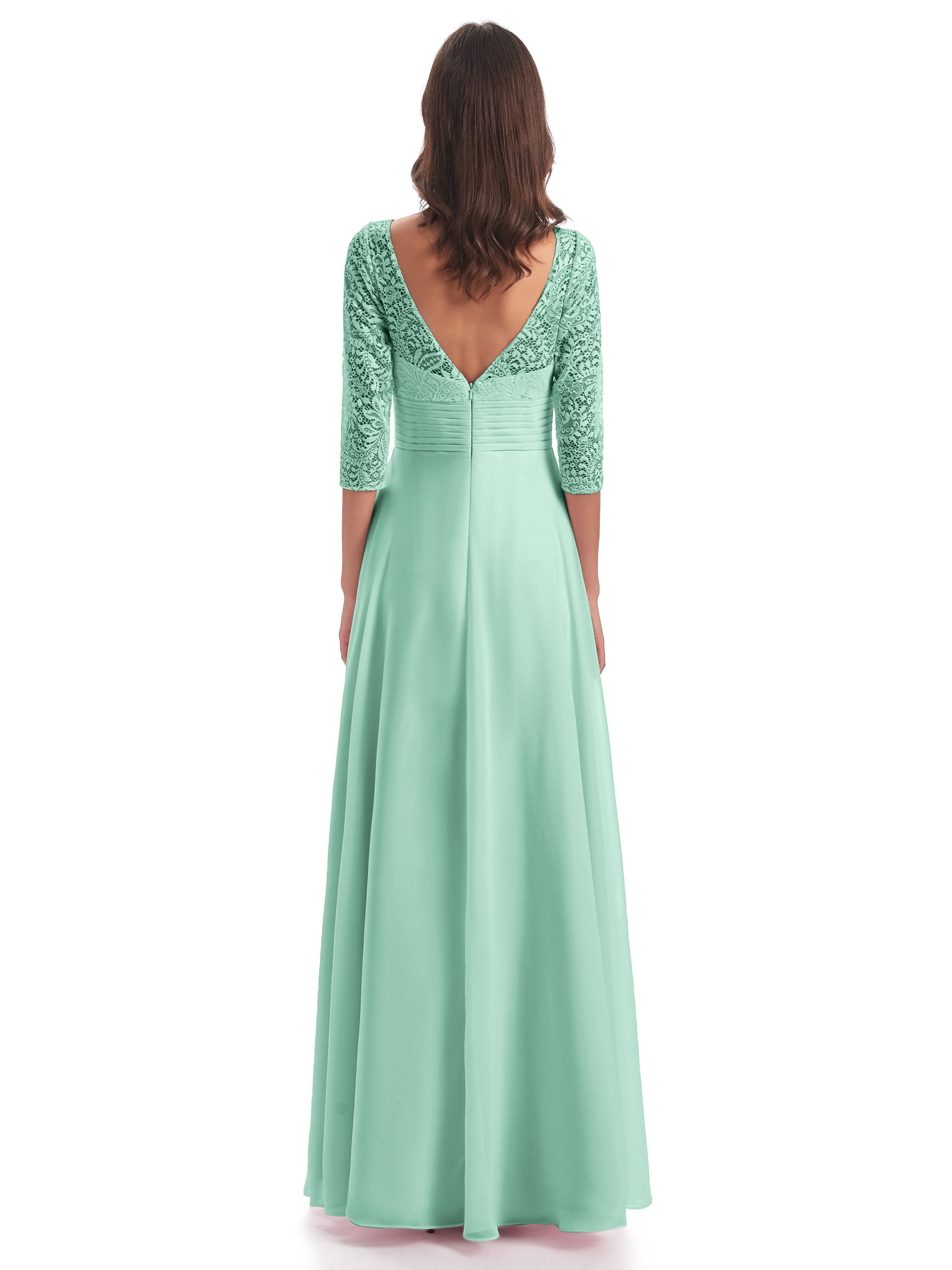 Florence V-Neck 3/4 Length Sleeves Lace Bridesmaid Dresses