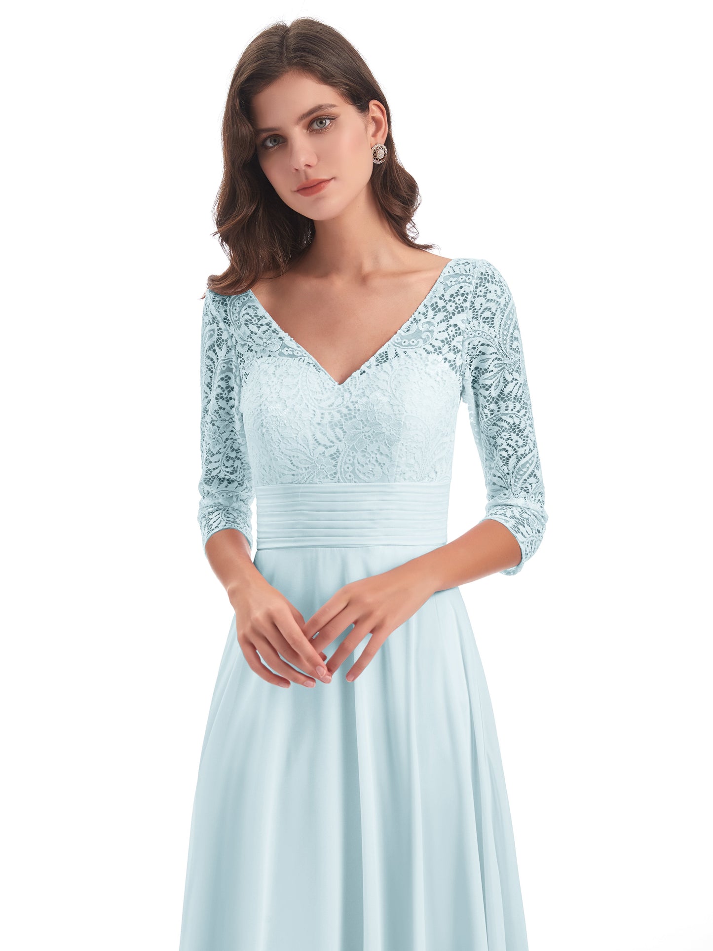 Florence V-Neck 3/4 Length Sleeves Lace Bridesmaid Dresses