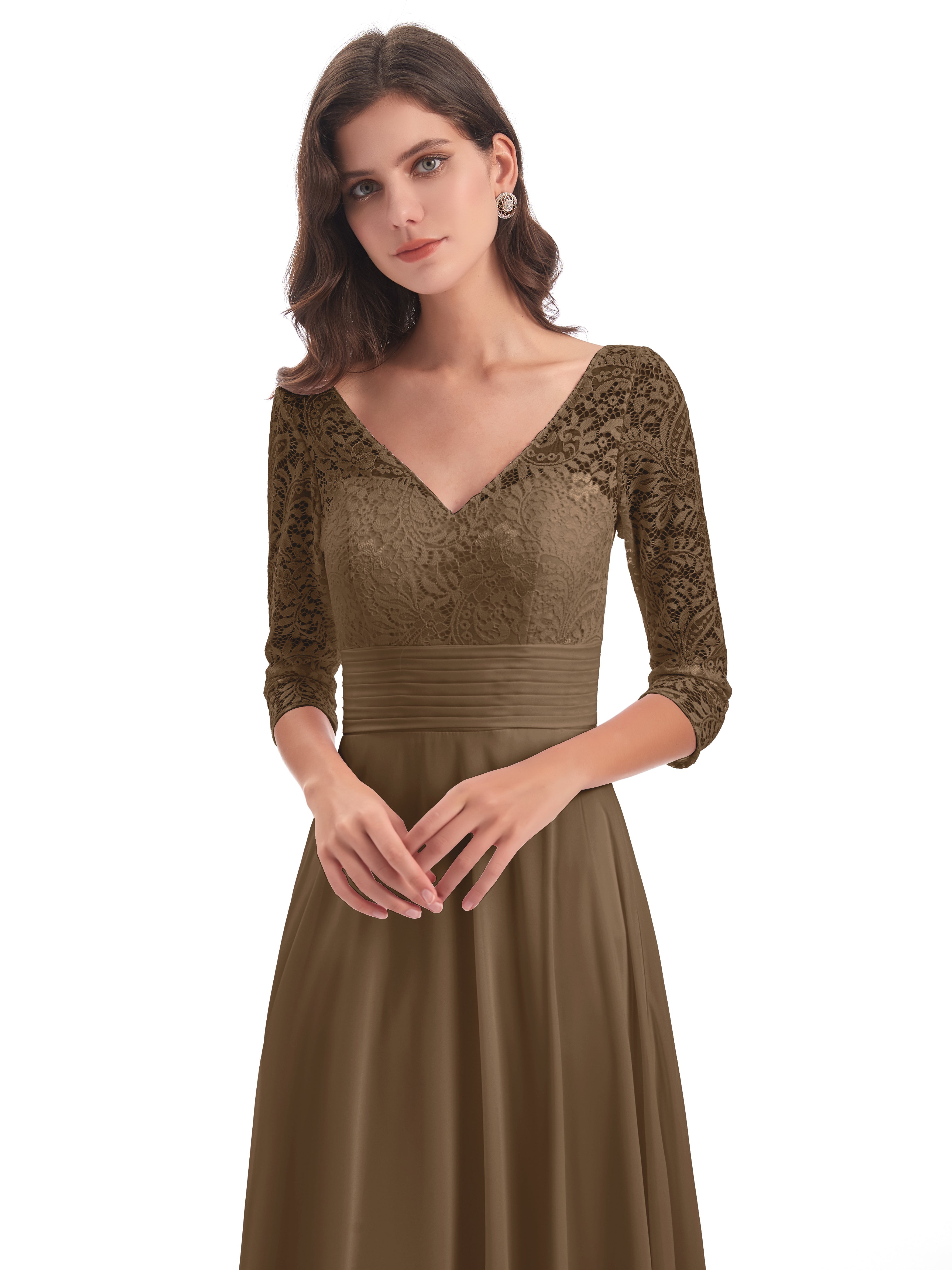 Florence V-Neck 3/4 Length Sleeves Lace Bridesmaid Dresses