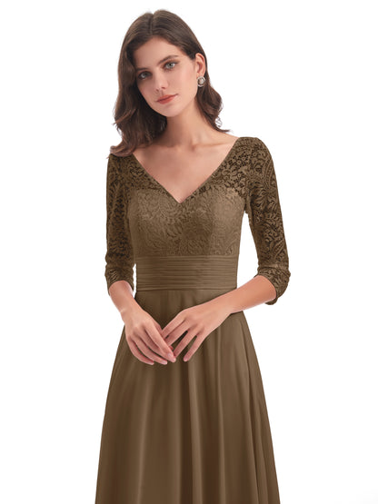 Florence V-Neck 3/4 Length Sleeves Lace Bridesmaid Dresses