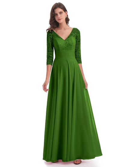 Florence V-Neck 3/4 Length Sleeves Lace Bridesmaid Dresses