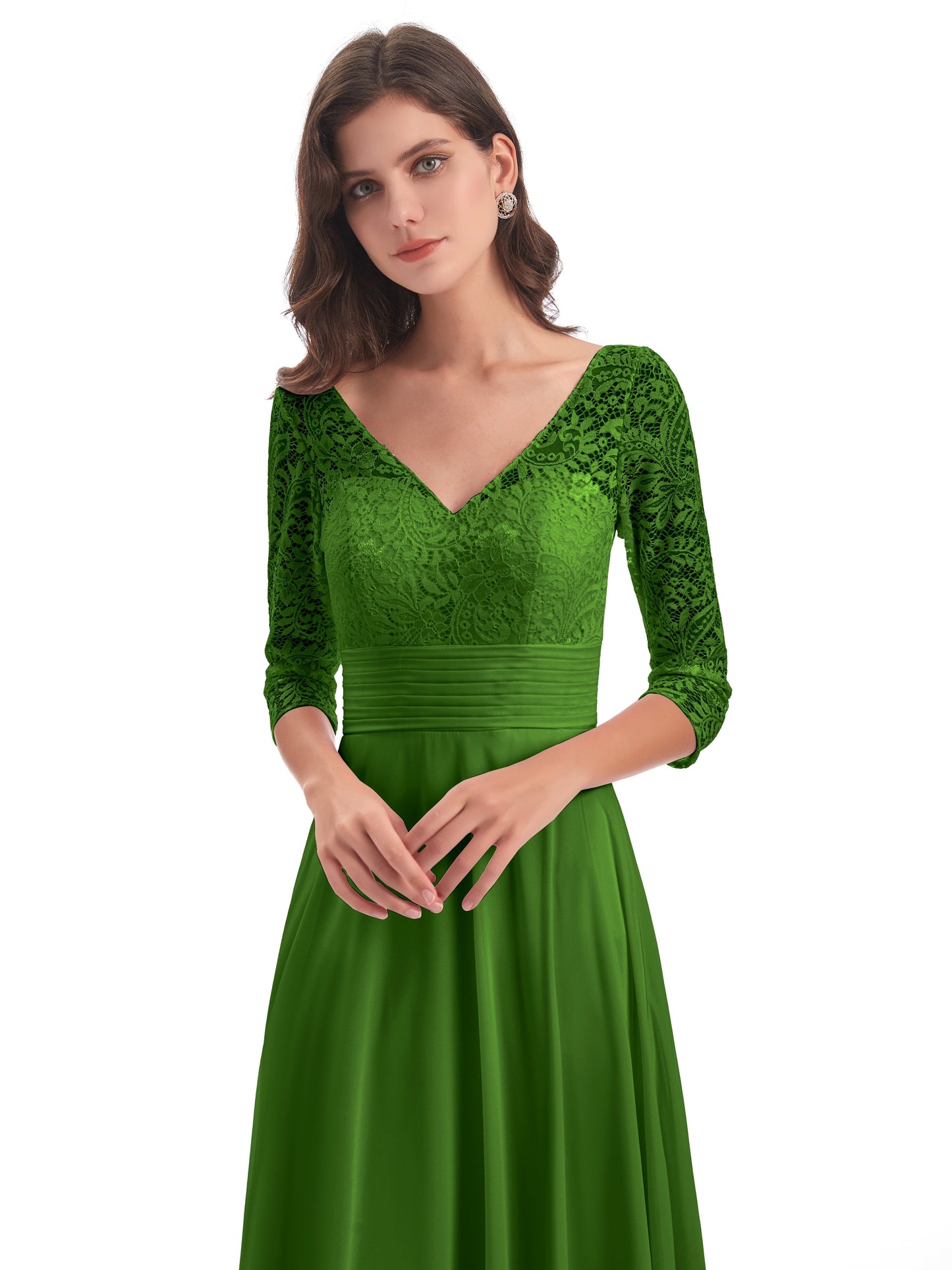 Florence V-Neck 3/4 Length Sleeves Lace Bridesmaid Dresses