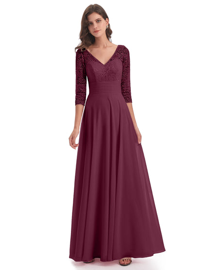 Florence V-Neck 3/4 Length Sleeves Lace Bridesmaid Dresses