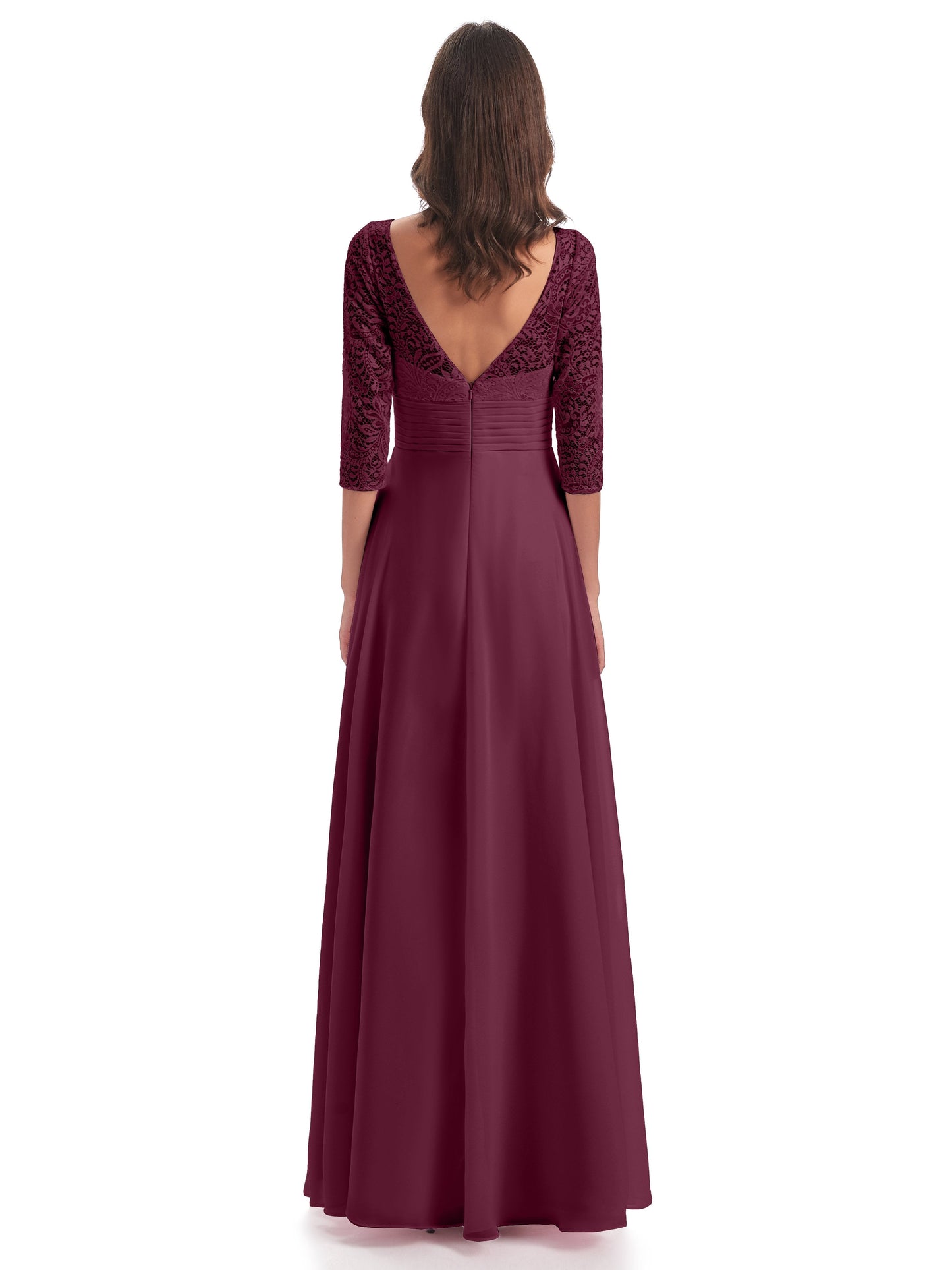 Florence V-Neck 3/4 Length Sleeves Lace Bridesmaid Dresses