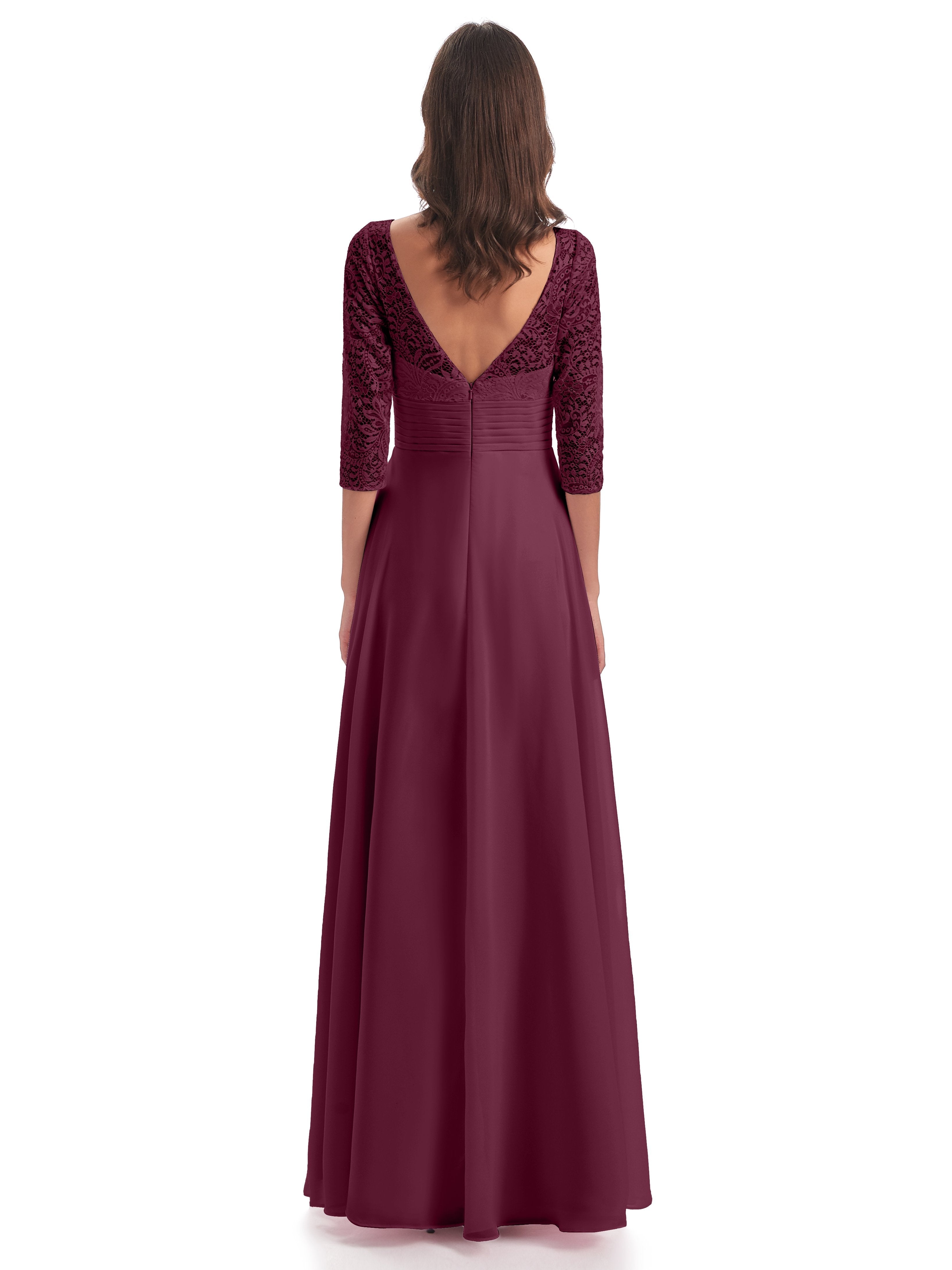 Florence V-Neck 3/4 Length Sleeves Lace Bridesmaid Dresses