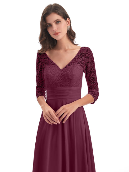 Florence V-Neck 3/4 Length Sleeves Lace Bridesmaid Dresses