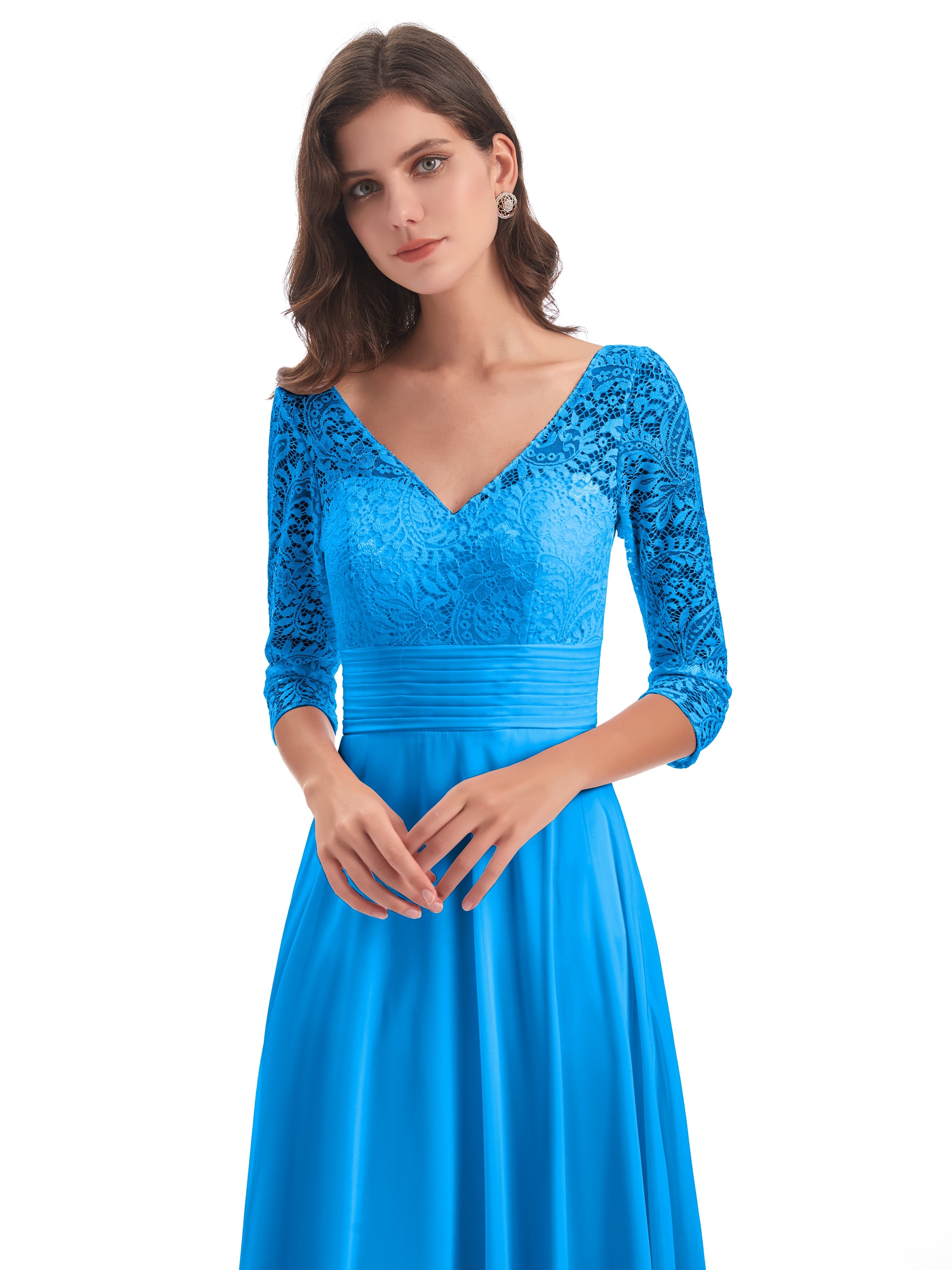Florence V-Neck 3/4 Length Sleeves Lace Bridesmaid Dresses