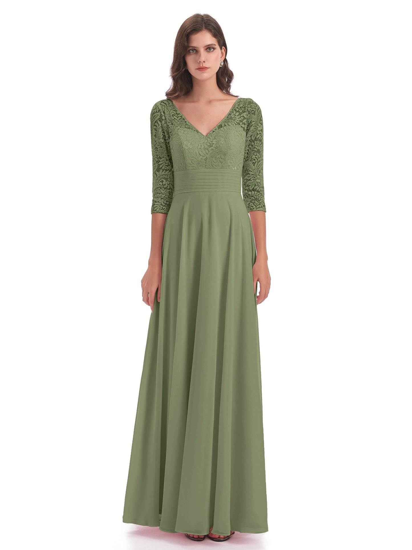 Florence V-Neck 3/4 Length Sleeves Lace Bridesmaid Dresses
