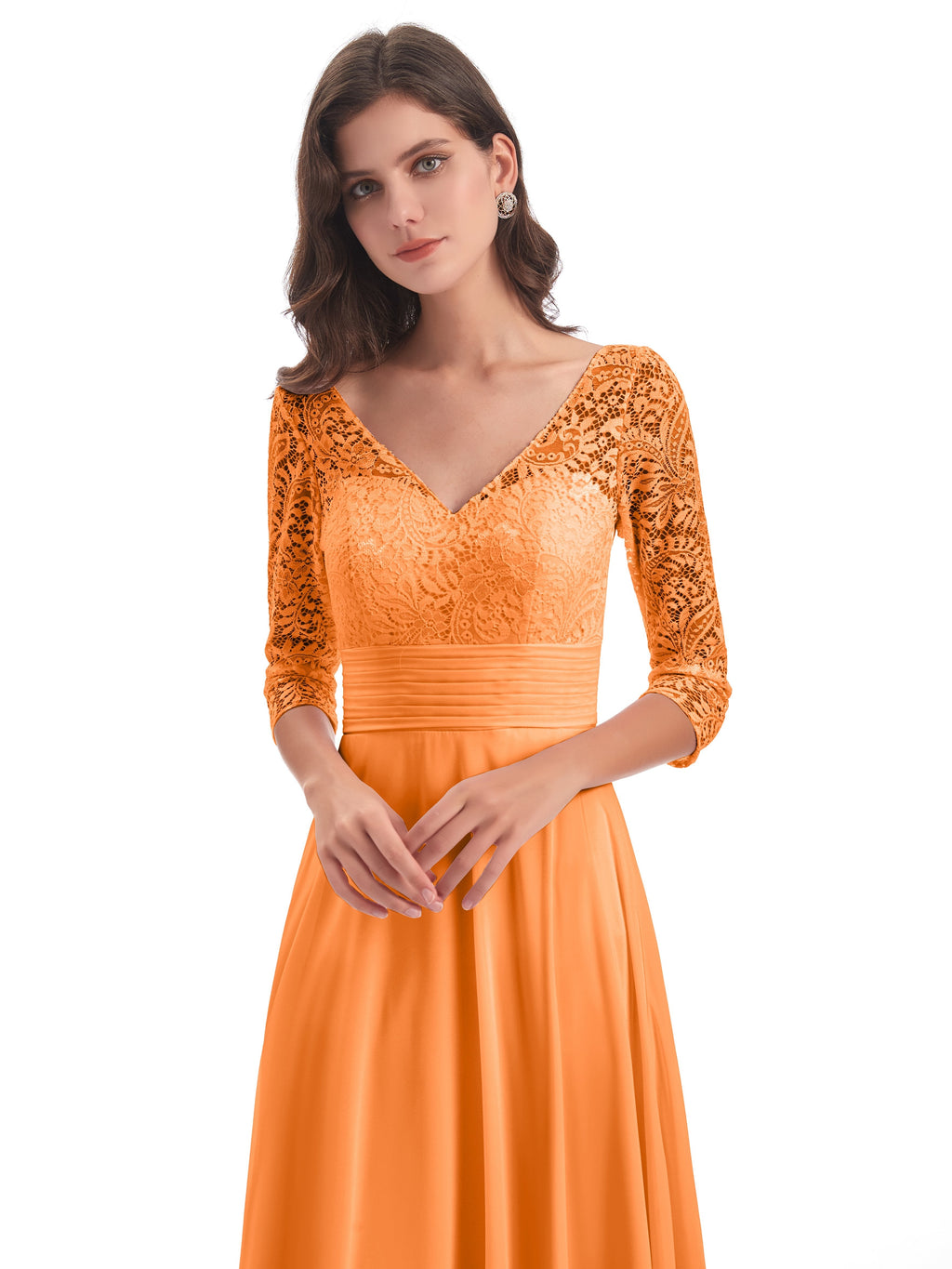 Florence V-Neck 3/4 Length Sleeves Lace Bridesmaid Dresses