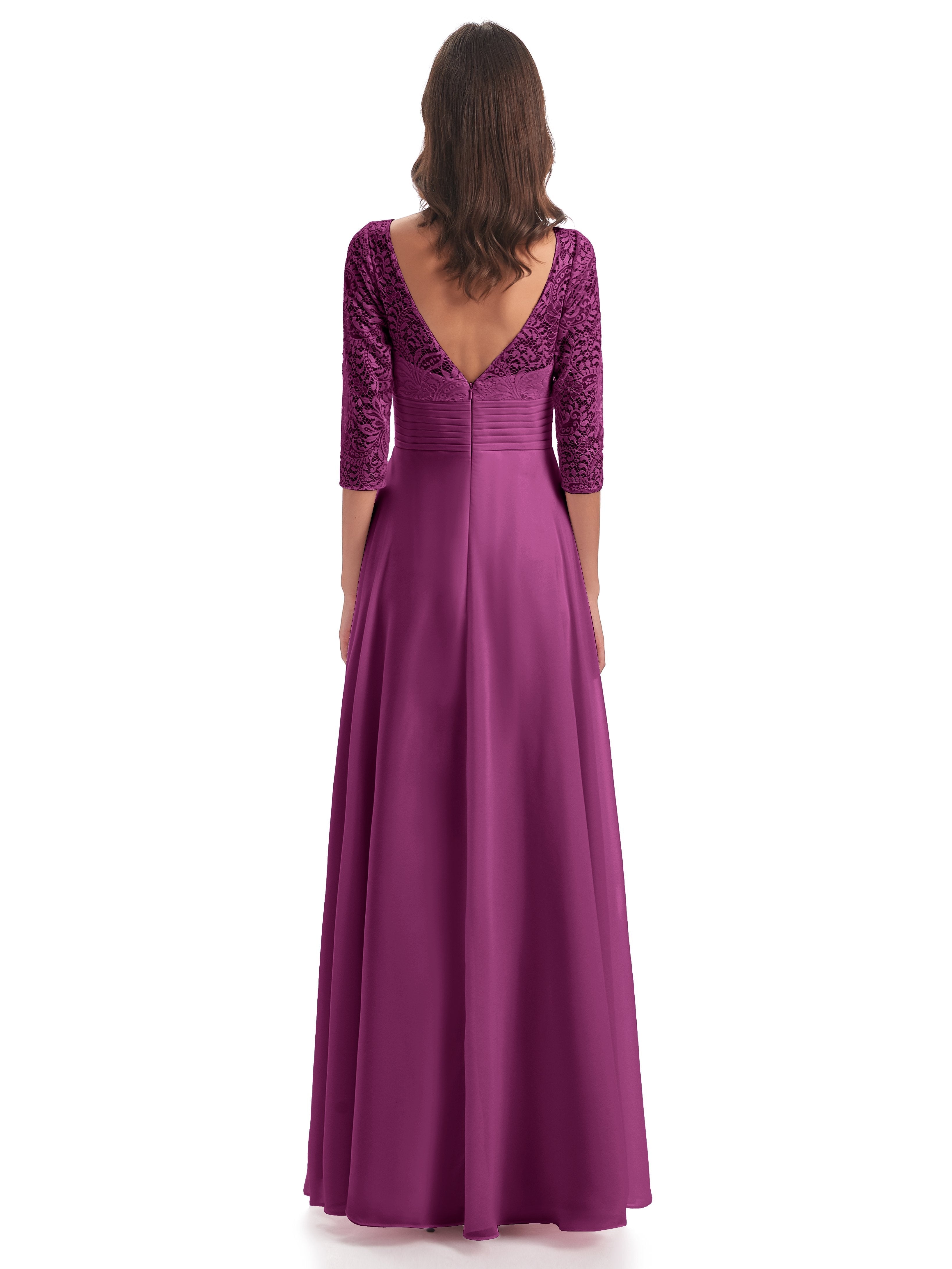 Florence V-Neck 3/4 Length Sleeves Lace Bridesmaid Dresses