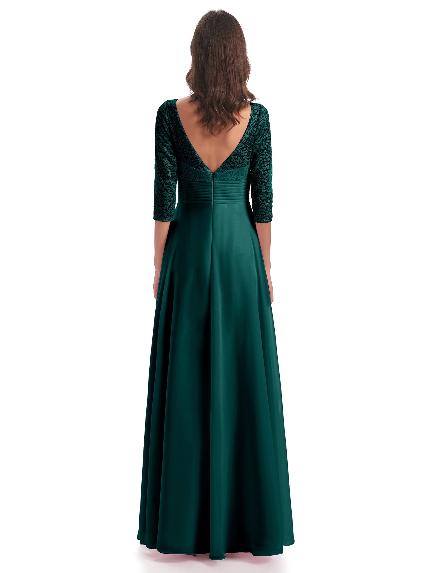 Florence V-Neck 3/4 Length Sleeves Lace Bridesmaid Dresses