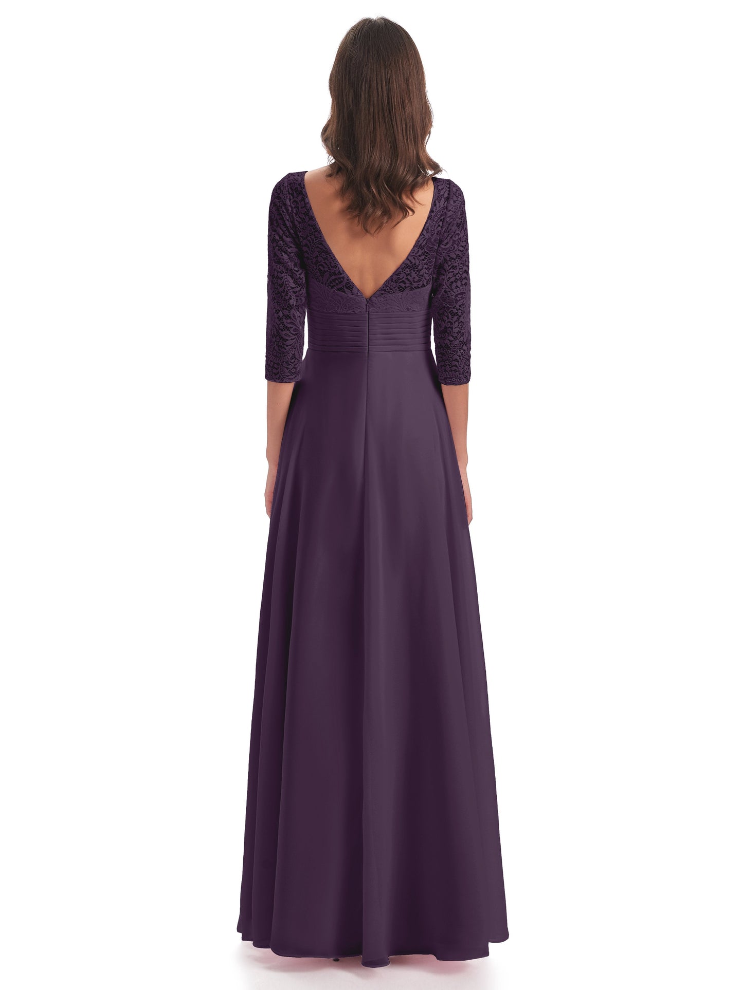 Florence V-Neck 3/4 Length Sleeves Lace Bridesmaid Dresses