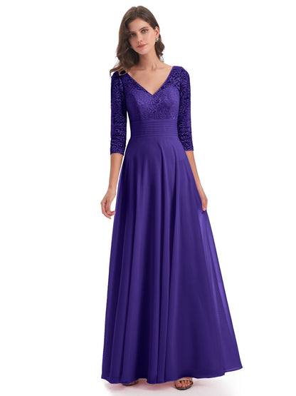 Florence V-Neck 3/4 Length Sleeves Lace Bridesmaid Dresses