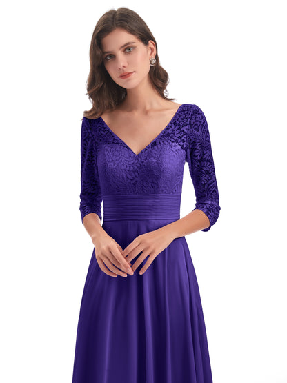 Florence V-Neck 3/4 Length Sleeves Lace Bridesmaid Dresses