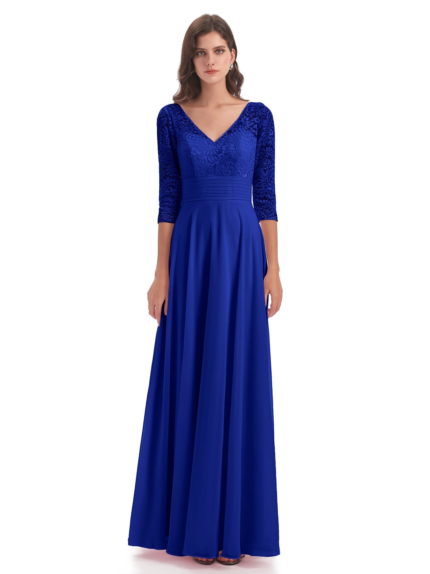 Florence V-Neck 3/4 Length Sleeves Lace Bridesmaid Dresses