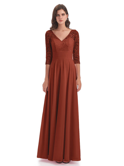 Florence V-Neck 3/4 Length Sleeves Lace Bridesmaid Dresses
