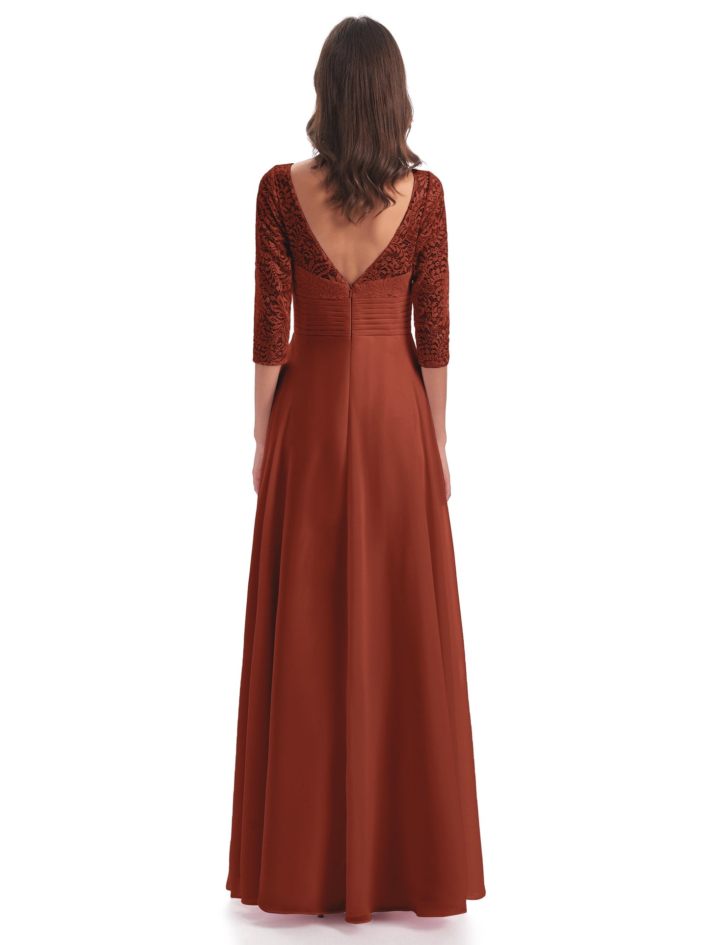 Florence V-Neck 3/4 Length Sleeves Lace Bridesmaid Dresses