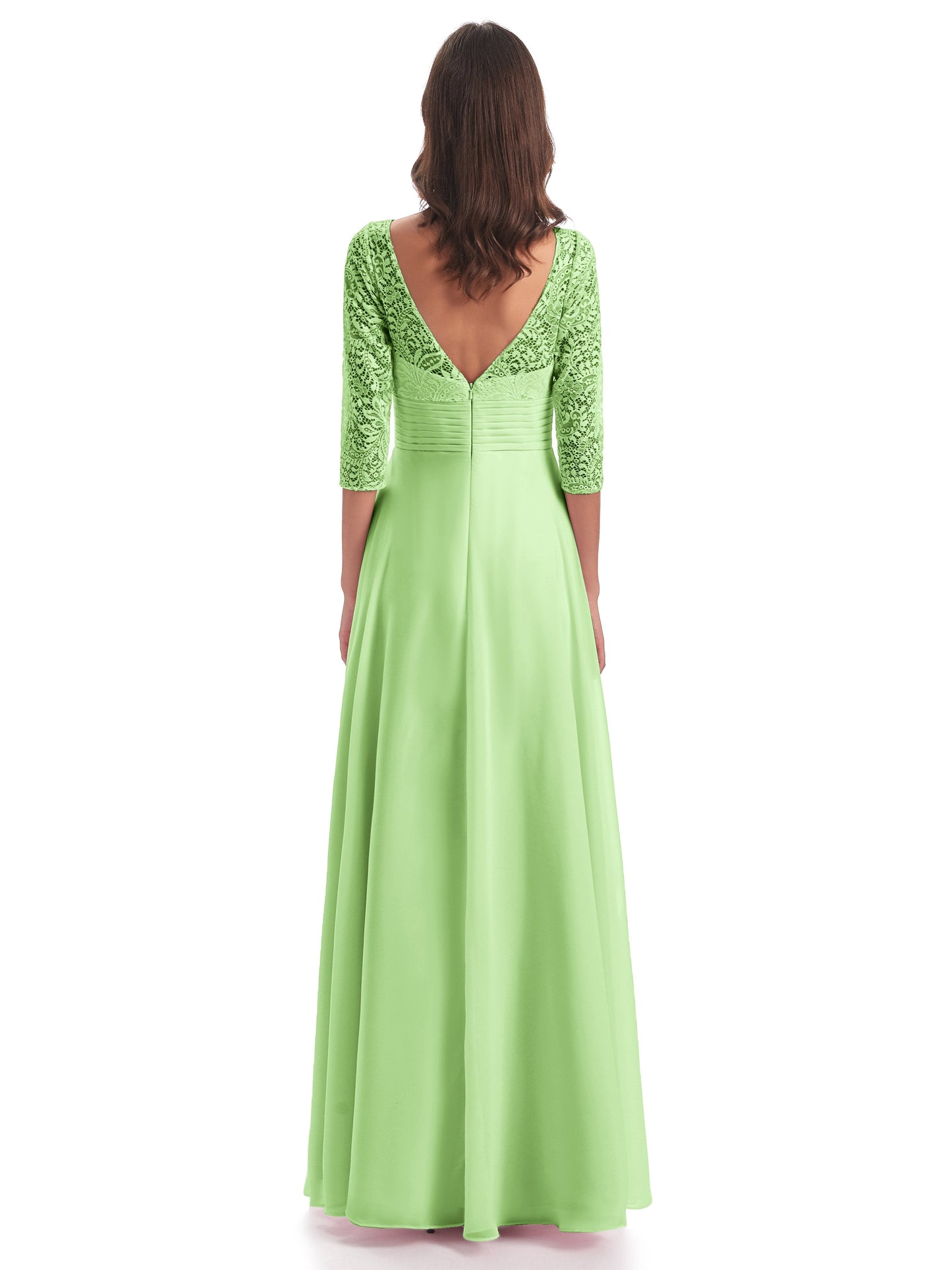 Florence V-Neck 3/4 Length Sleeves Lace Bridesmaid Dresses
