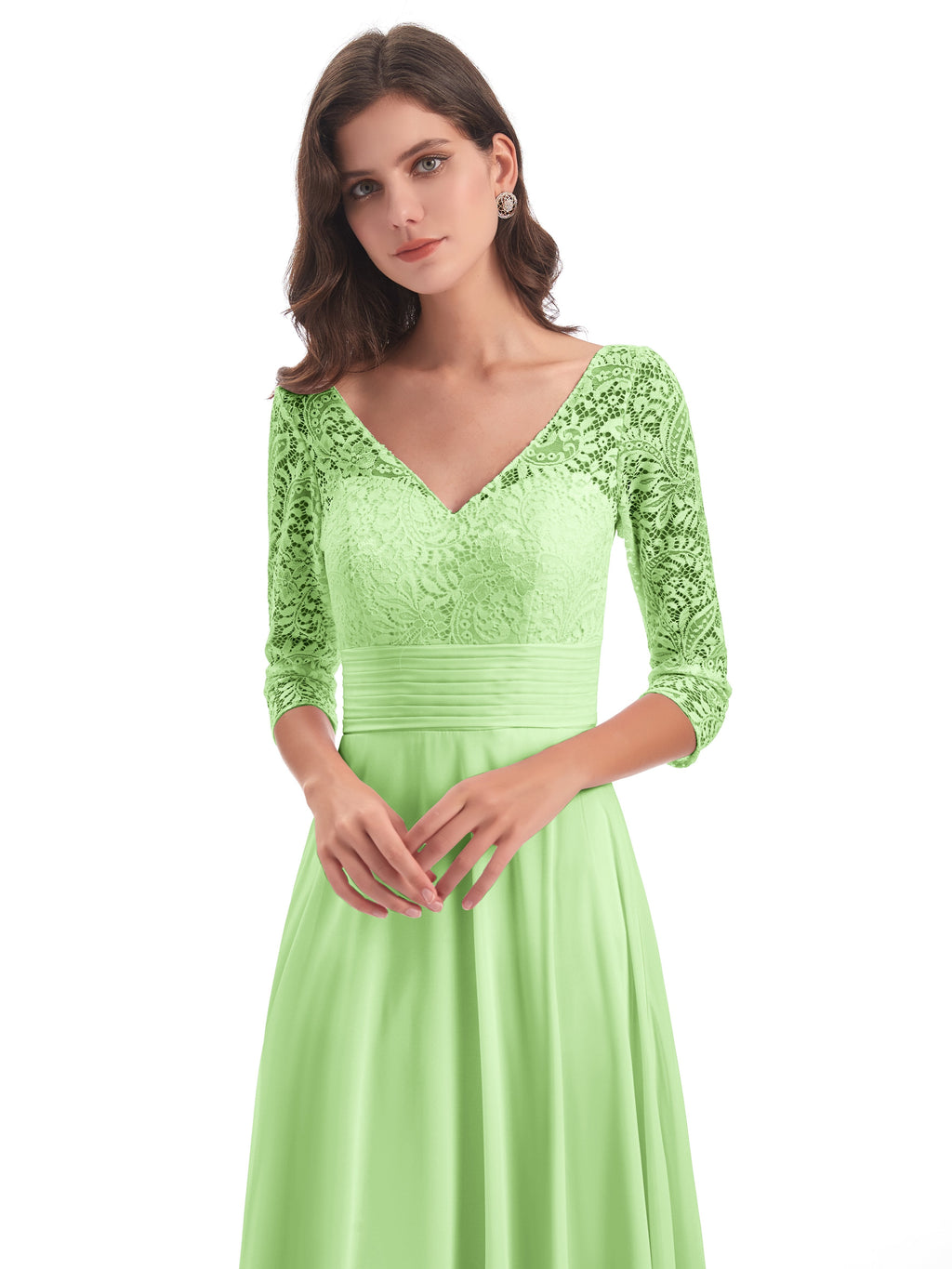 Florence V-Neck 3/4 Length Sleeves Lace Bridesmaid Dresses