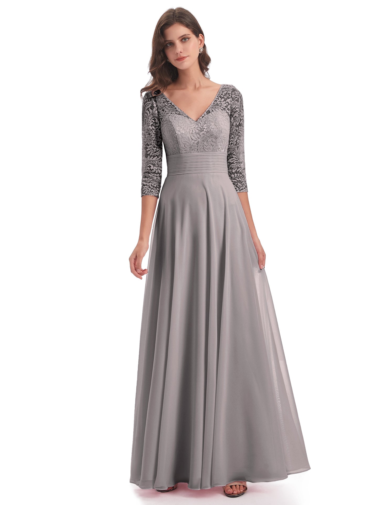 Florence V-Neck 3/4 Length Sleeves Lace Bridesmaid Dresses