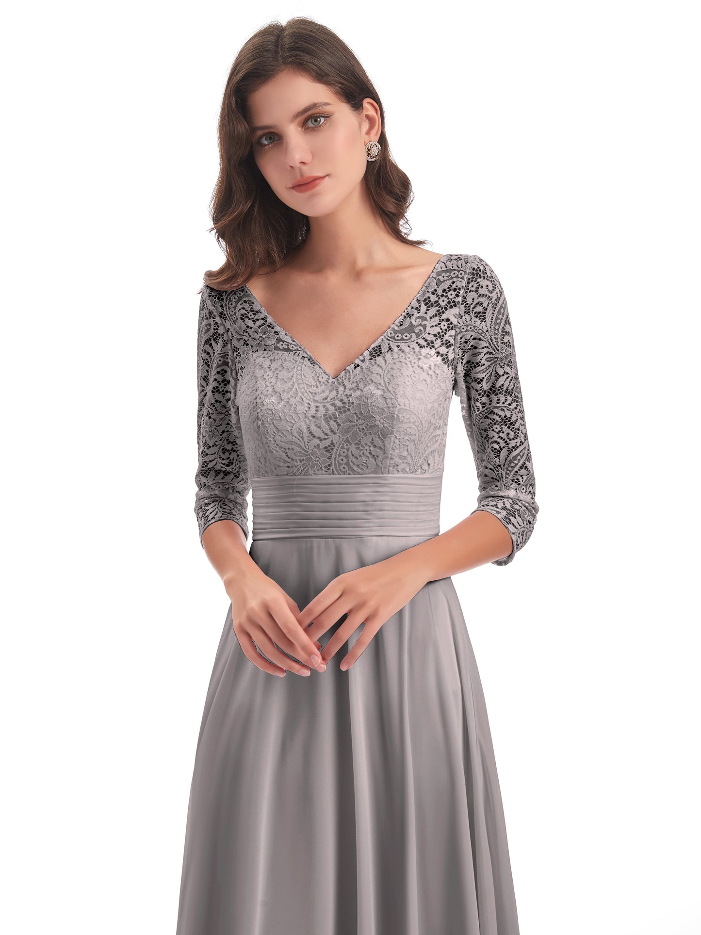 Florence V-Neck 3/4 Length Sleeves Lace Bridesmaid Dresses