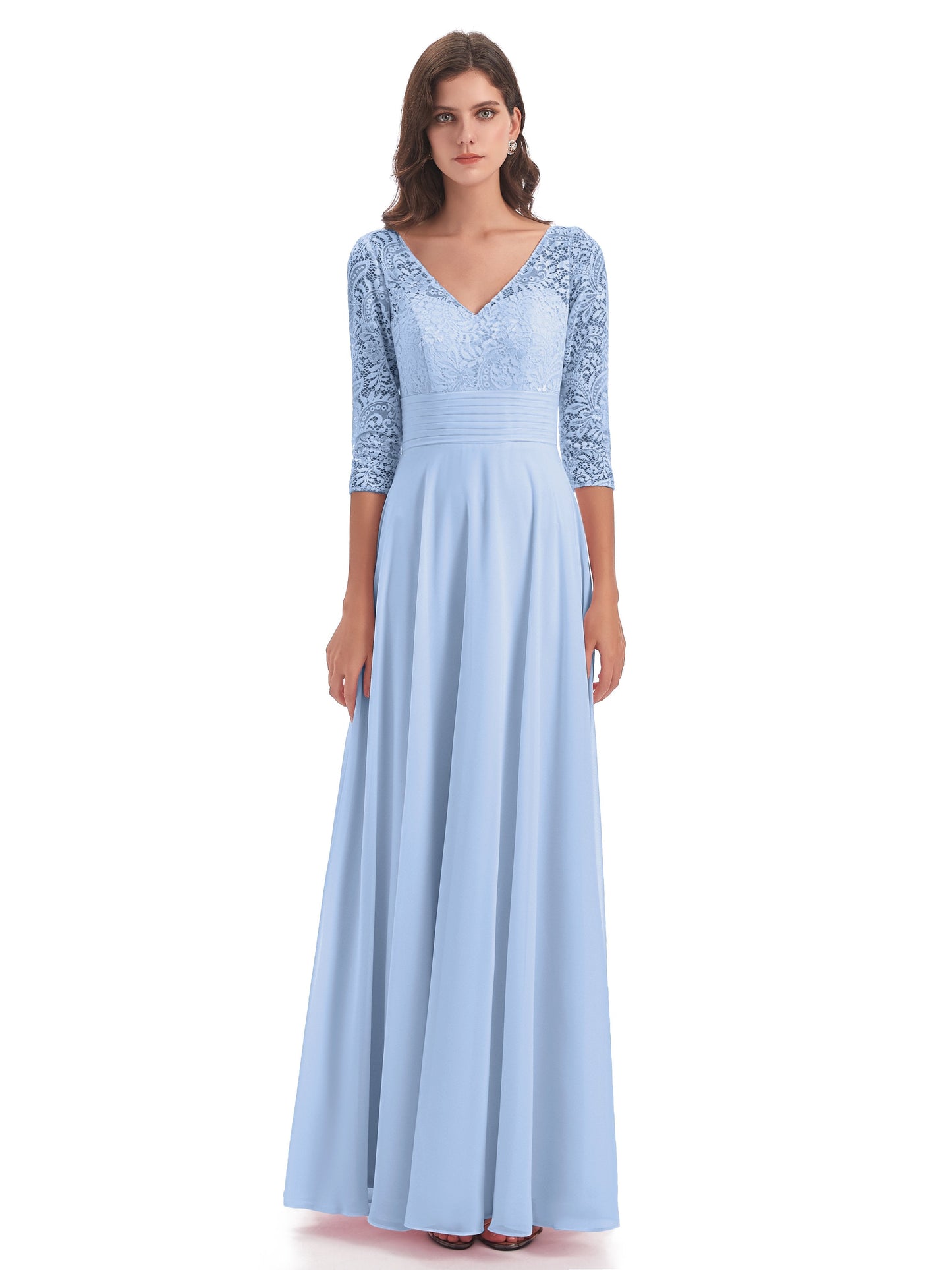 Florence V-Neck 3/4 Length Sleeves Lace Bridesmaid Dresses