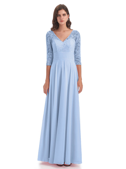 Florence V-Neck 3/4 Length Sleeves Lace Bridesmaid Dresses