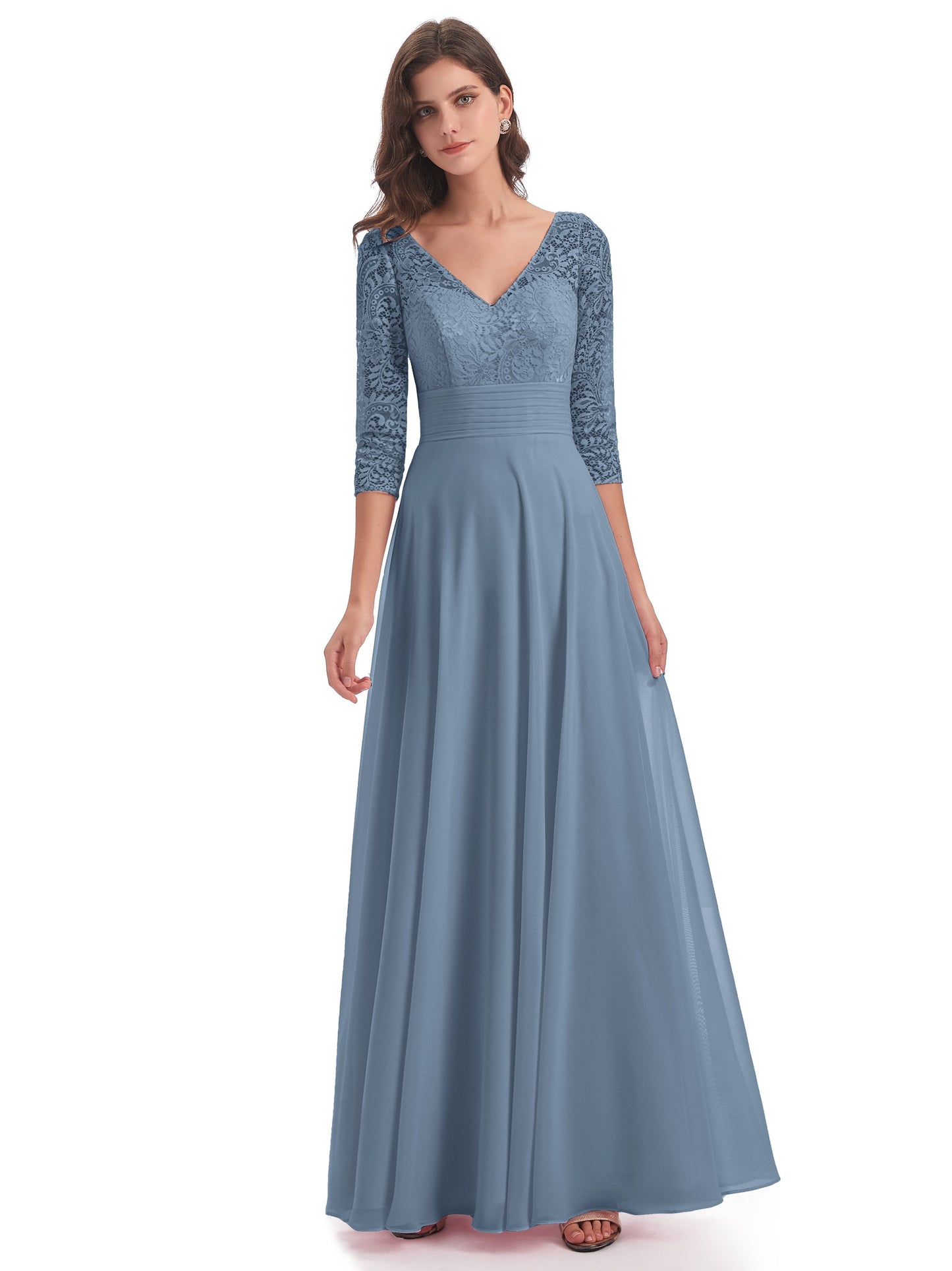 Florence V-Neck 3/4 Length Sleeves Lace Bridesmaid Dresses