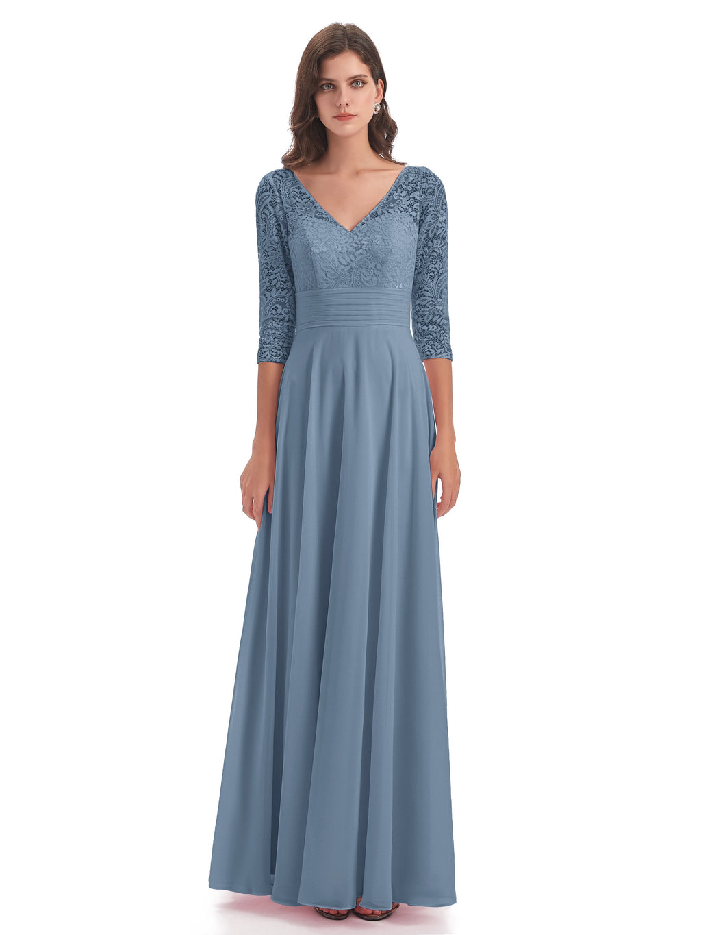 Florence V-Neck 3/4 Length Sleeves Lace Bridesmaid Dresses