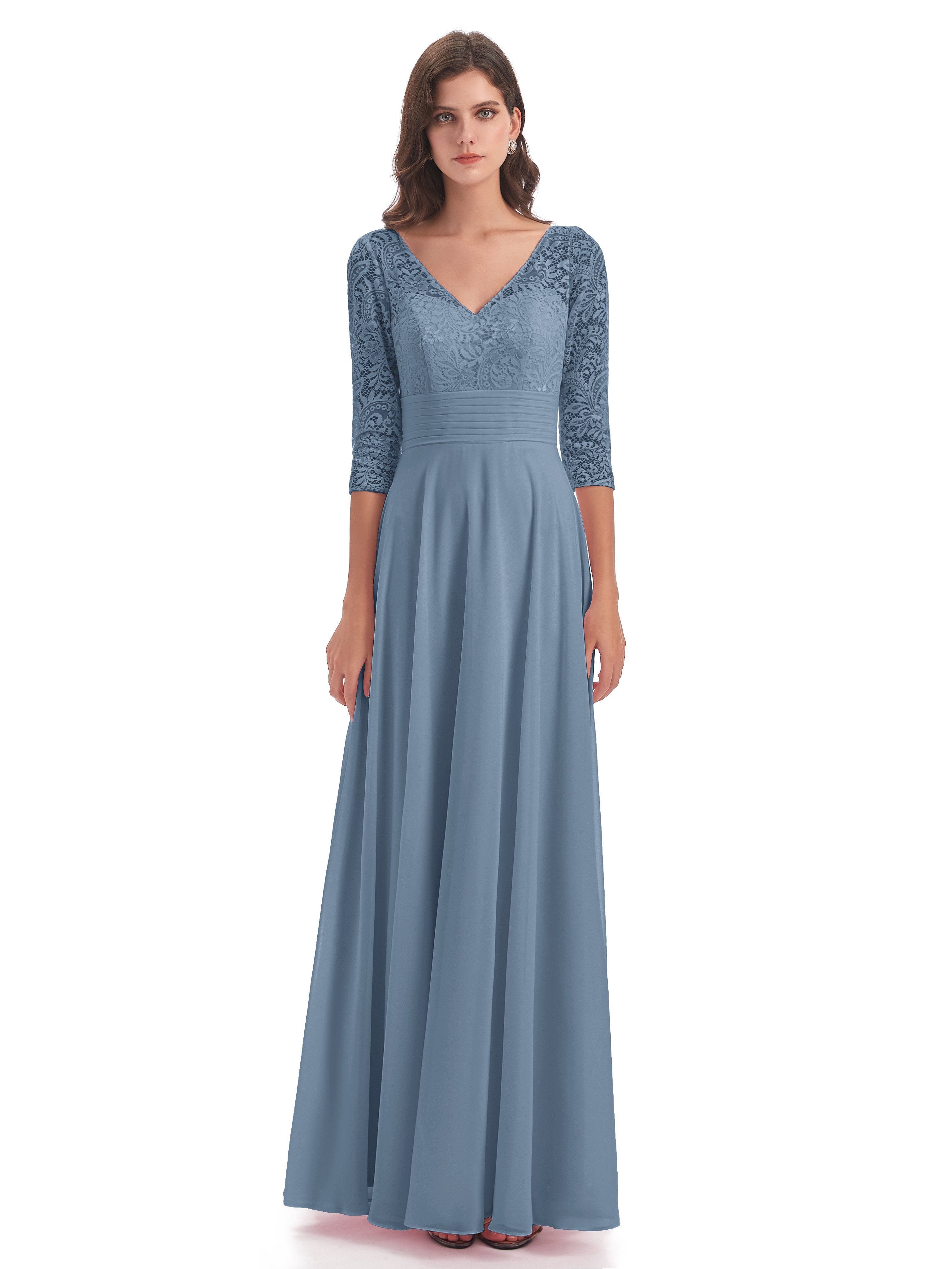 Florence V-Neck 3/4 Length Sleeves Lace Bridesmaid Dresses