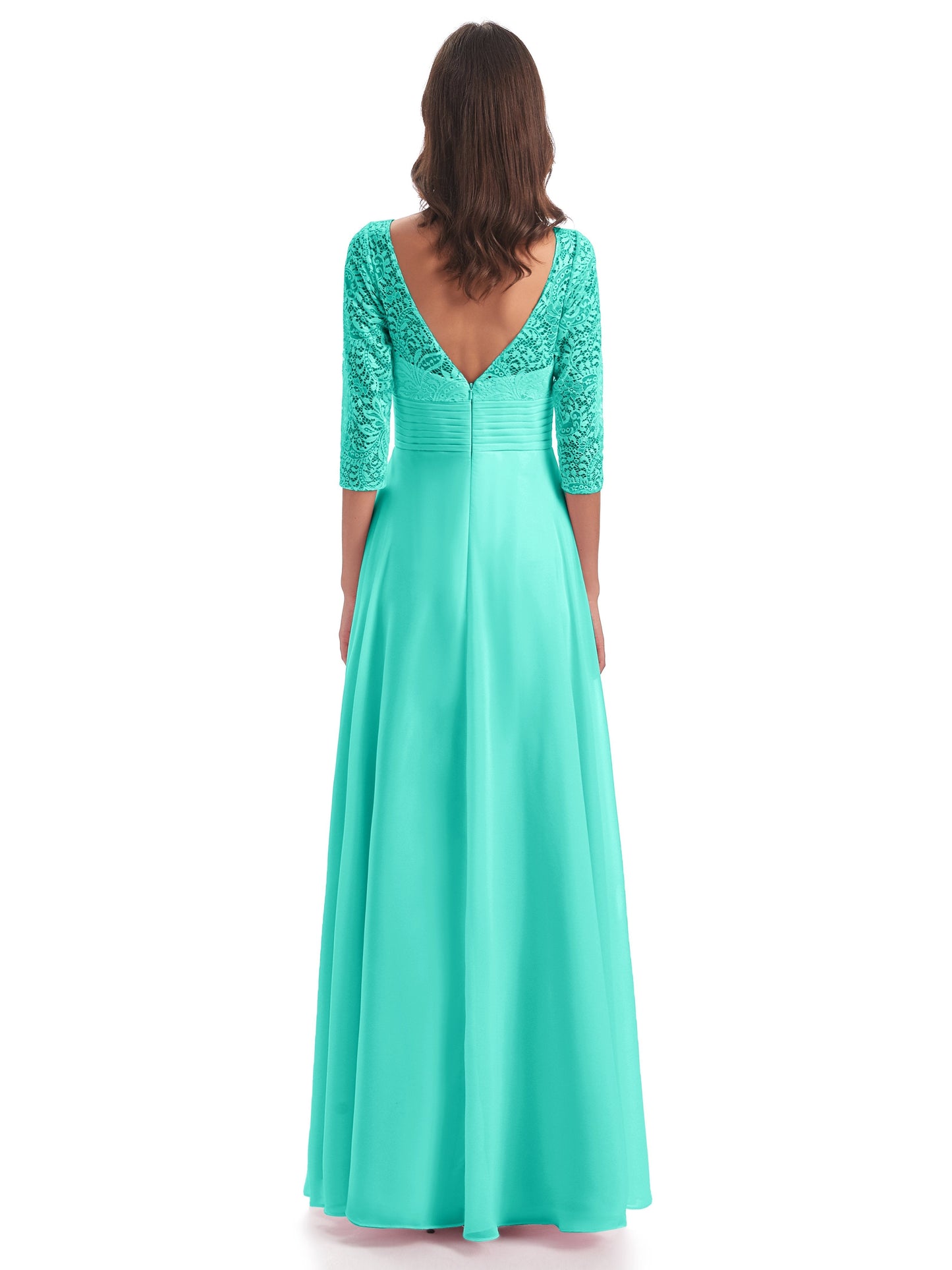 Florence V-Neck 3/4 Length Sleeves Lace Bridesmaid Dresses