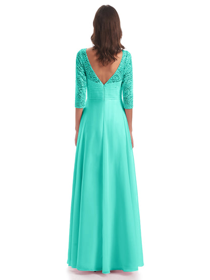 Florence V-Neck 3/4 Length Sleeves Lace Bridesmaid Dresses