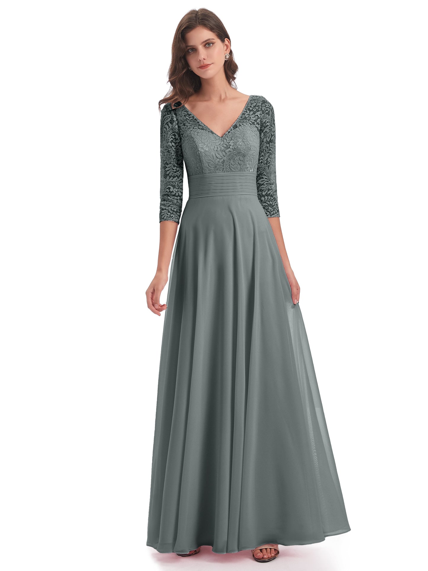 Florence V-Neck 3/4 Length Sleeves Lace Bridesmaid Dresses