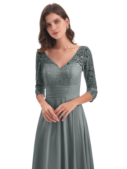 Florence V-Neck 3/4 Length Sleeves Lace Bridesmaid Dresses