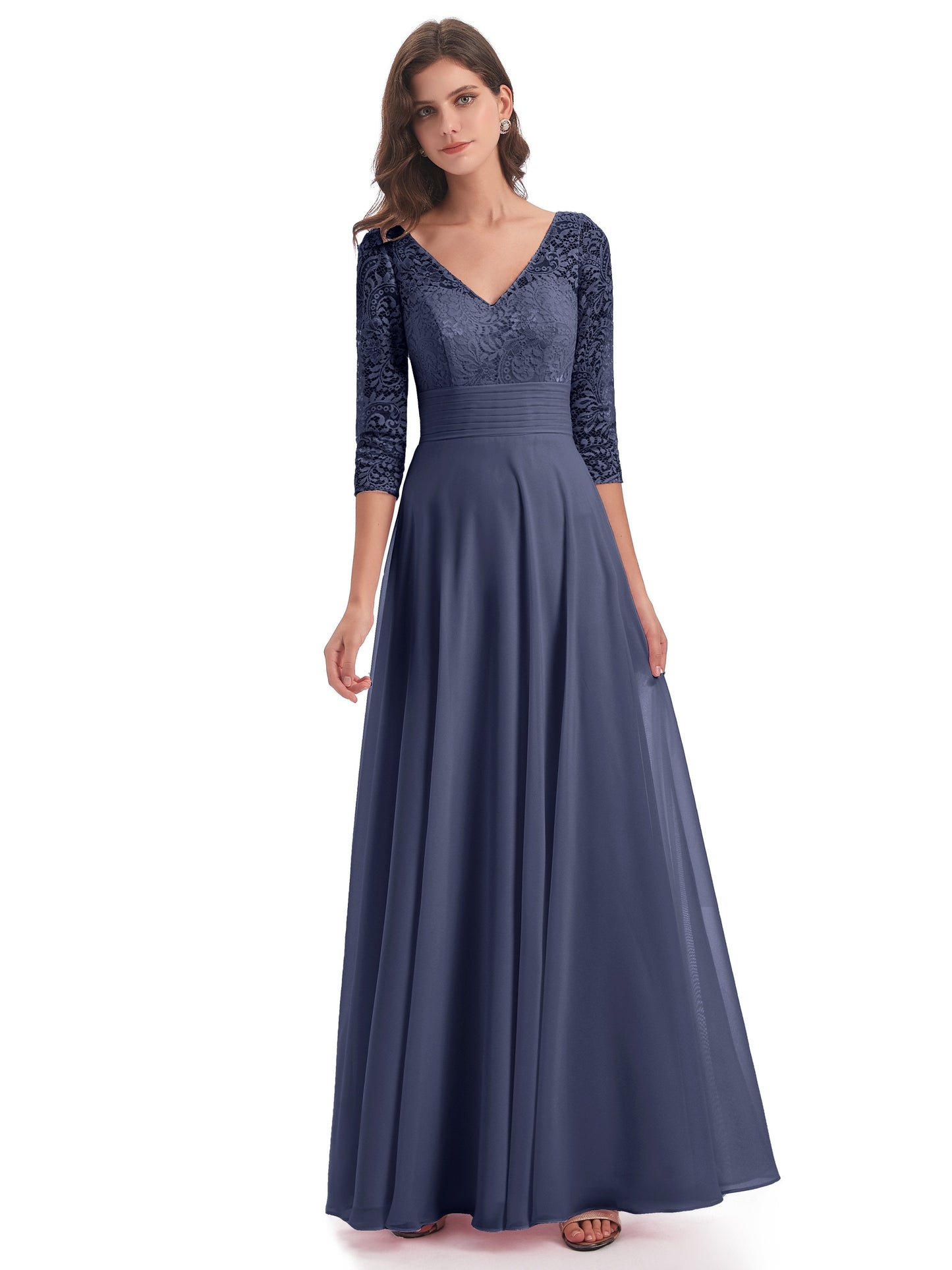 Florence V-Neck 3/4 Length Sleeves Lace Bridesmaid Dresses